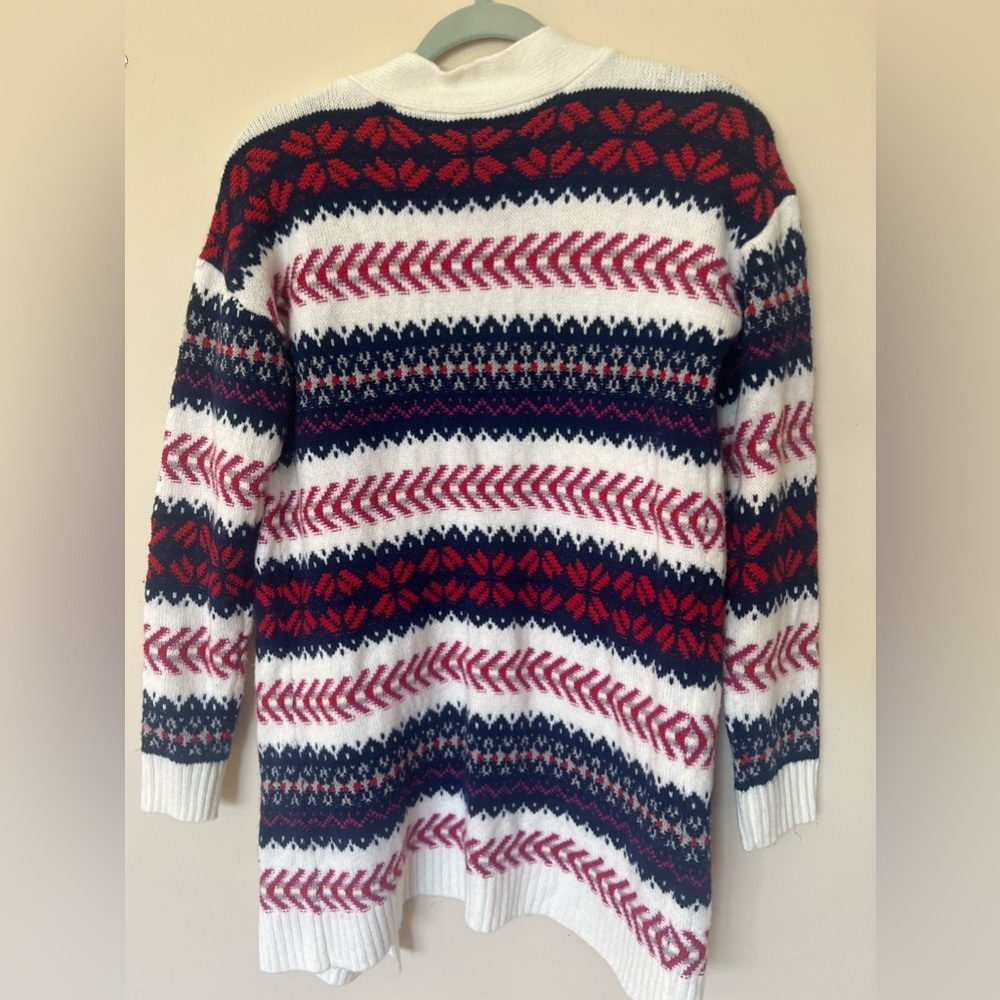 ST JOHN'S BAY Red White Blue Patterned Cardigan Sweater XS - Picture 2 of 8